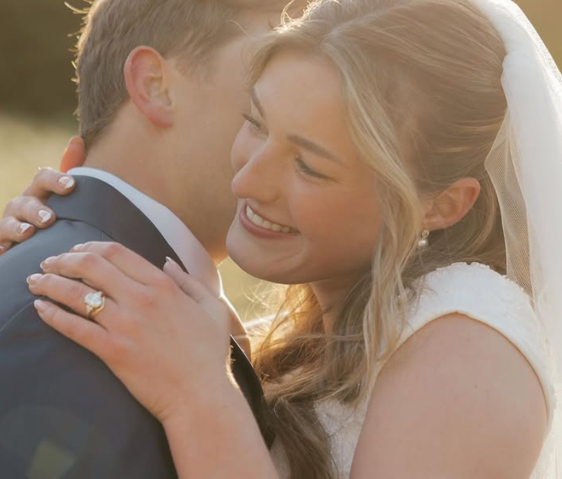 Bride laughing in golden light