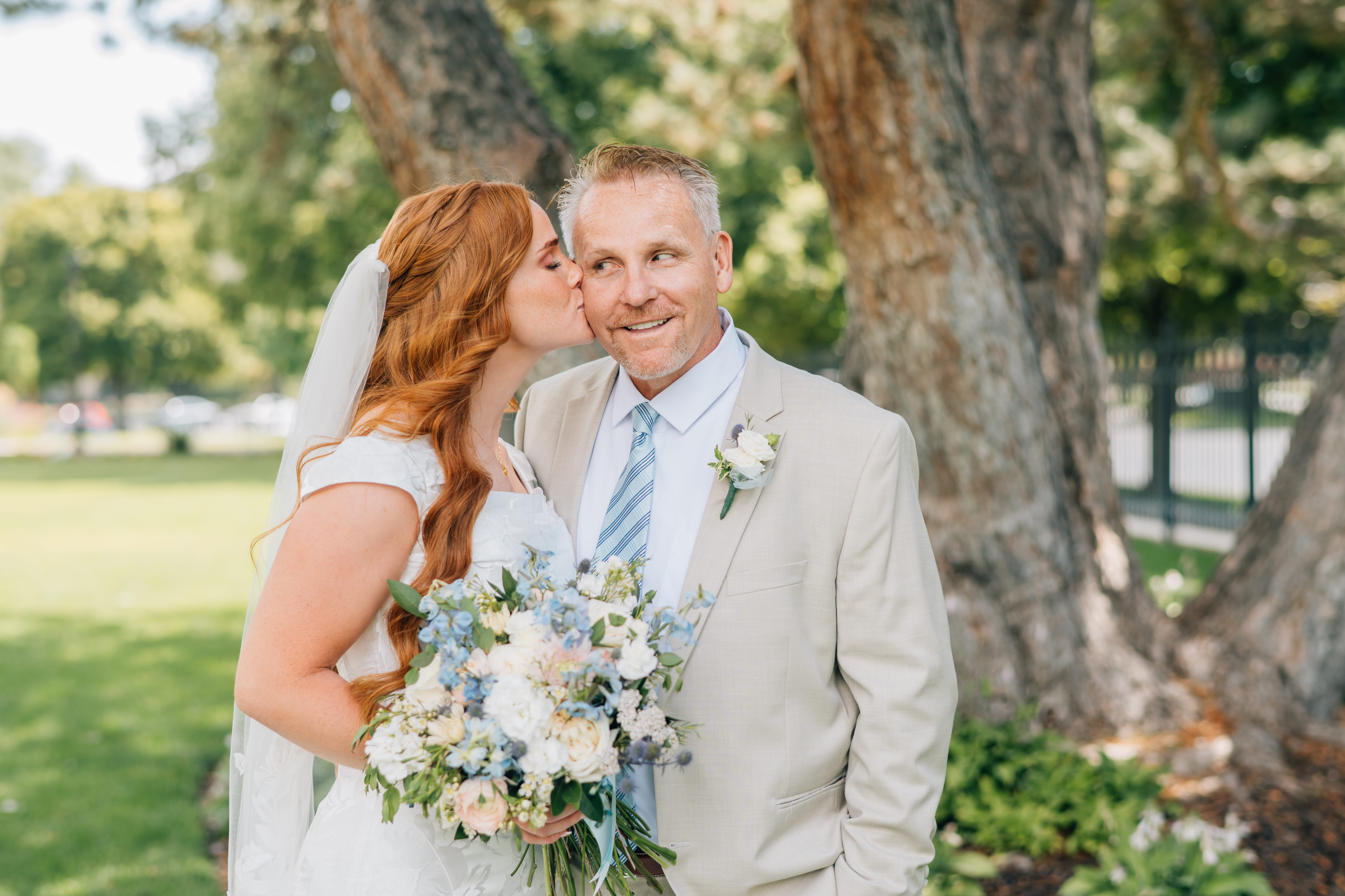 Bride and groom in garden