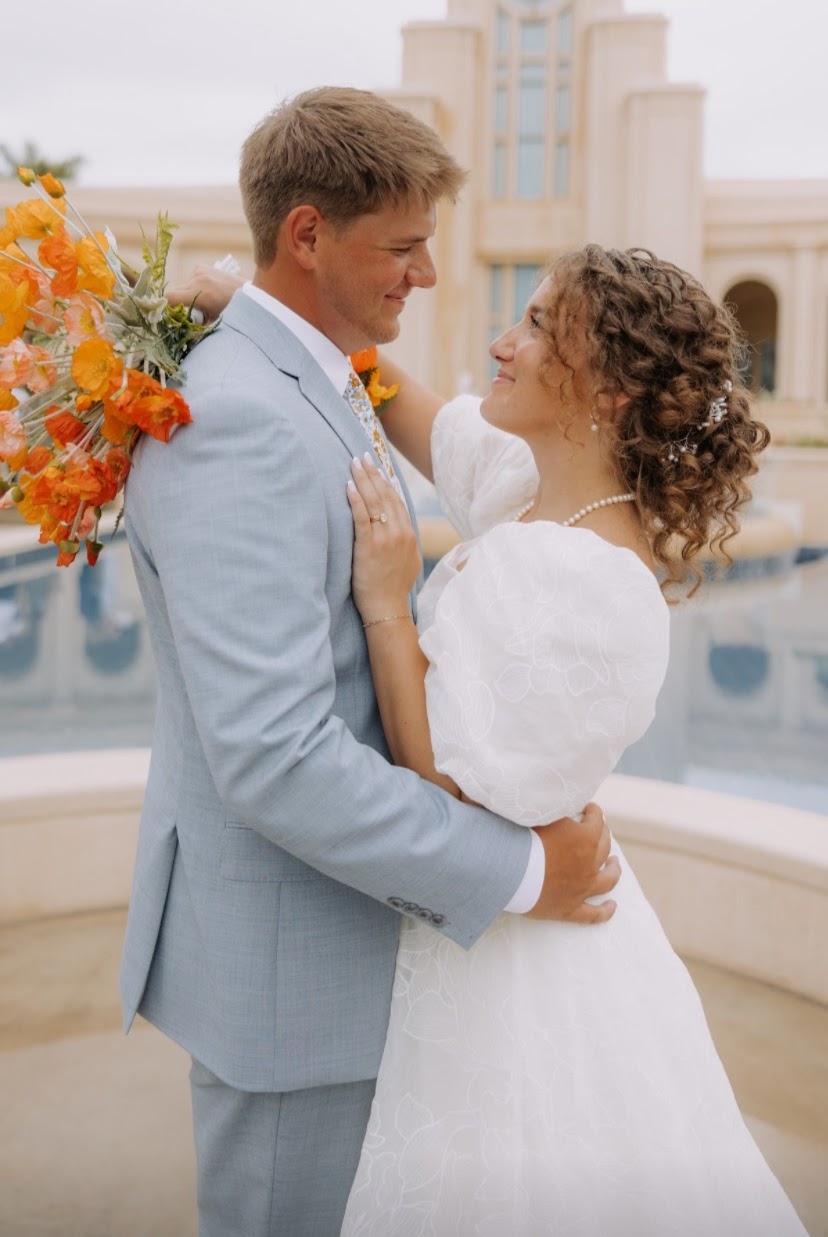 Bride and groom at temple